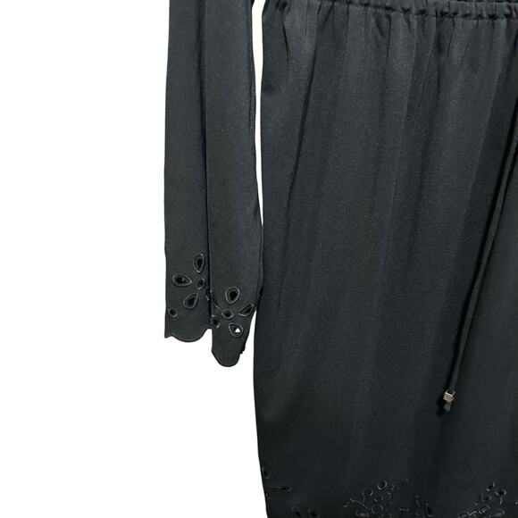 Michael Kors Boho Eyelet Dress L Black‎ Stretch Cinched High Waist Resort Travel - Picture 7 of 12